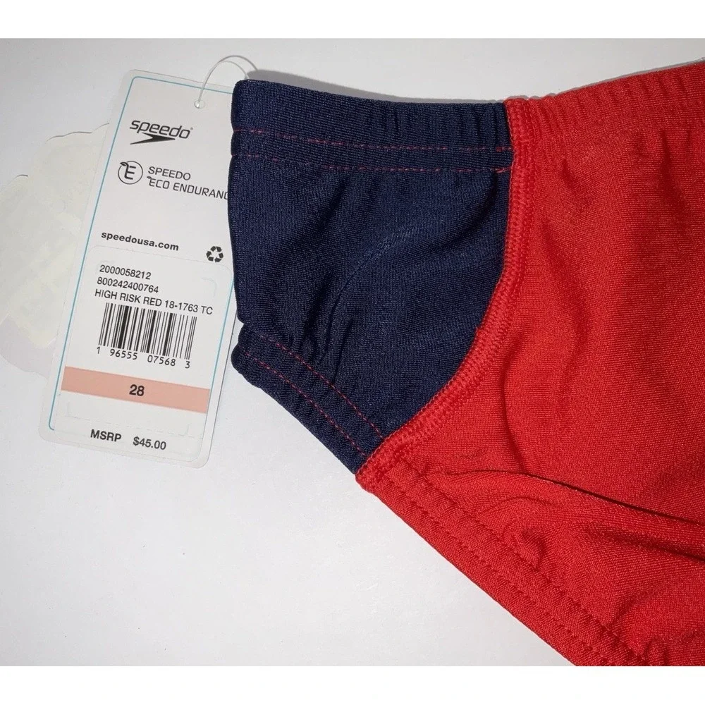 NWT Men's Speedo Vibe Collection Eco Endurance Brief Swim Trunks High Rsk Red 28